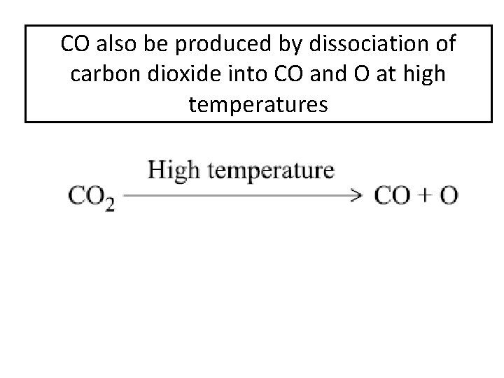 CO also be produced by dissociation of carbon dioxide into CO and O at