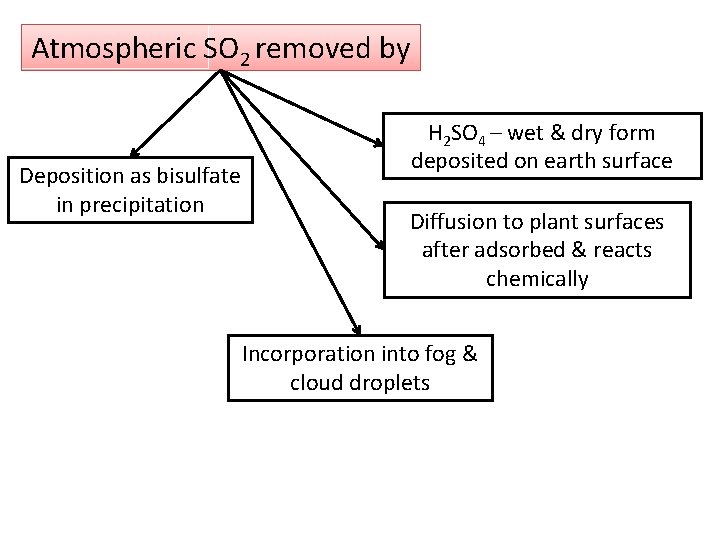 Atmospheric SO 2 removed by Deposition as bisulfate in precipitation H 2 SO 4