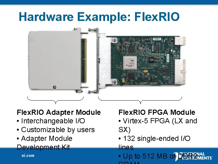 Hardware Example: Flex. RIO Adapter Module • Interchangeable I/O • Customizable by users •