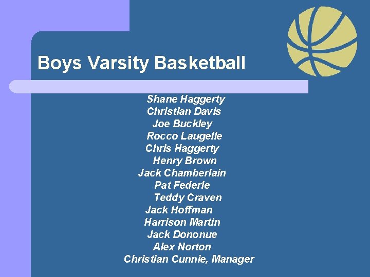 Boys Varsity Basketball Shane Haggerty Christian Davis Joe Buckley Rocco Laugelle Chris Haggerty Henry