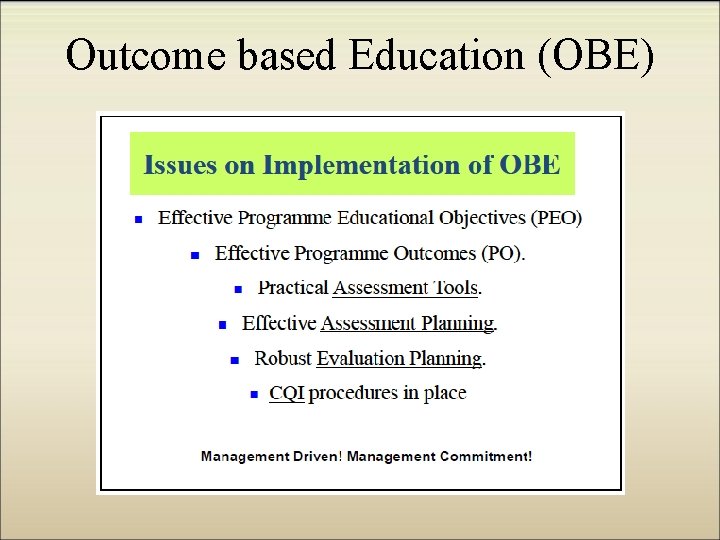 Outcome based Education (OBE) 