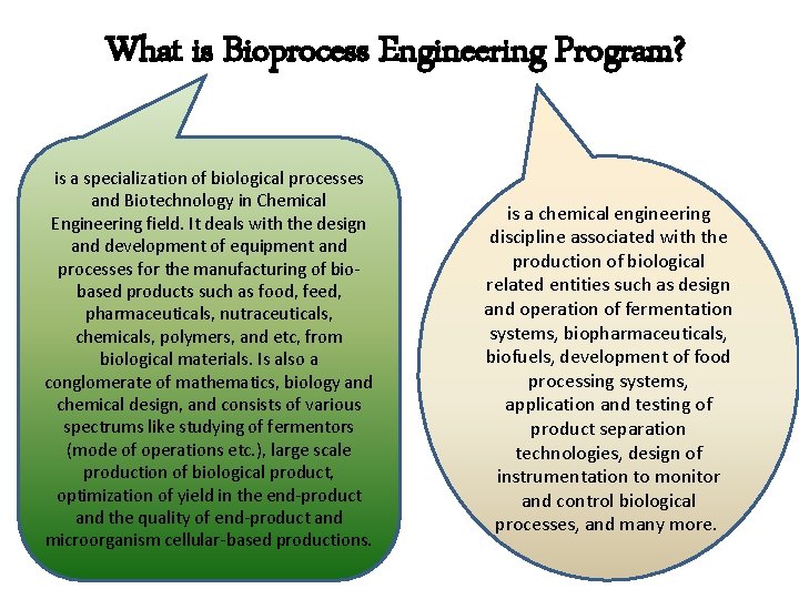 What is Bioprocess Engineering Program? is a specialization of biological processes and Biotechnology in