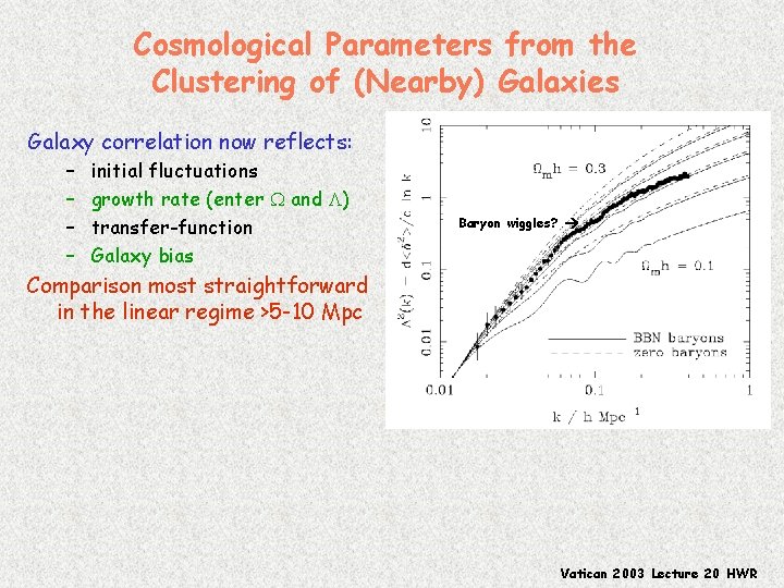 Cosmological Parameters from the Clustering of (Nearby) Galaxies Galaxy correlation now reflects: – –