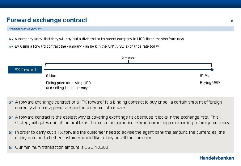 Forward exchange contract 12 Process flow overview A company know that they will pay-out
