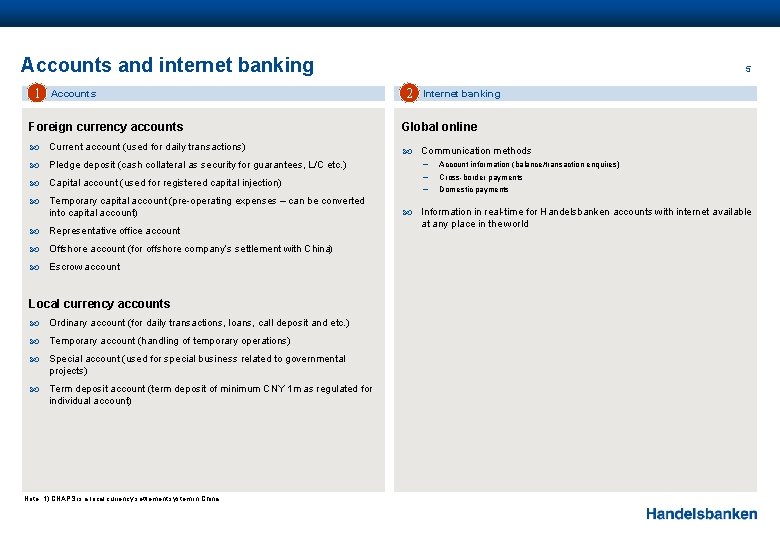 Accounts and internet banking 1 Accounts 5 2 Internet banking Foreign currency accounts Global