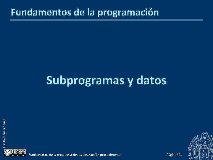 Fundamentos de la programación Luis Hernández Yáñez Subprogramas y datos Fundamentos de la programación: