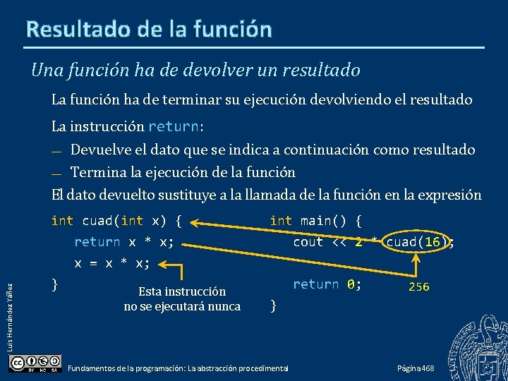 Resultado de la función Una función ha de devolver un resultado La función ha