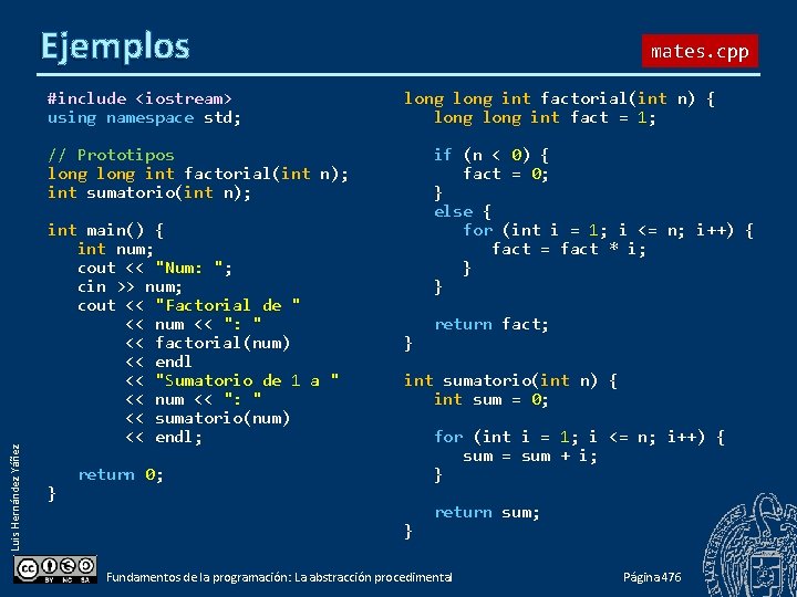 Ejemplos #include <iostream> using namespace std; mates. cpp long int factorial(int n) { long