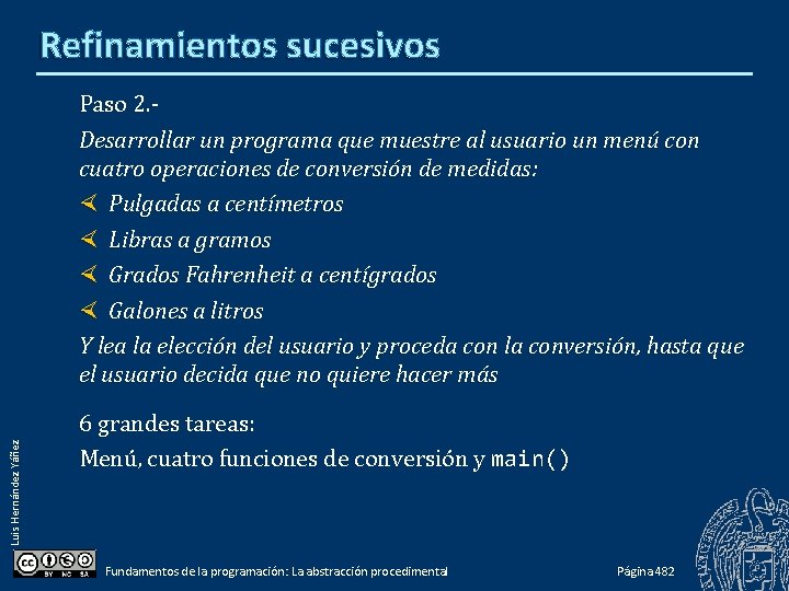 Refinamientos sucesivos Luis Hernández Yáñez Paso 2. Desarrollar un programa que muestre al usuario