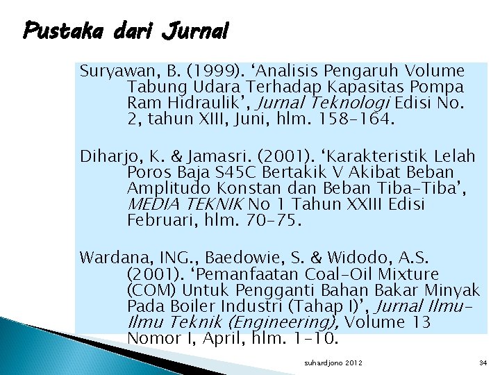 Pustaka dari Jurnal Suryawan, B. (1999). ‘Analisis Pengaruh Volume Tabung Udara Terhadap Kapasitas Pompa