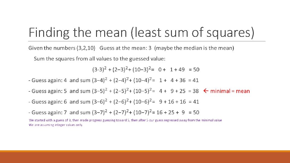Finding the mean (least sum of squares) 