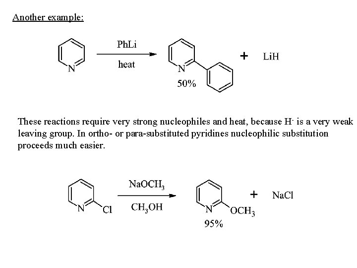 Another example: These reactions require very strong nucleophiles and heat, because H- is a