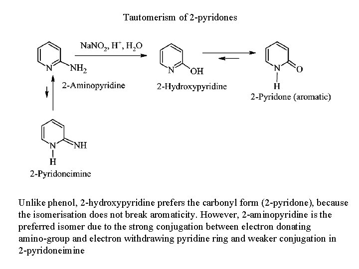 Tautomerism of 2 -pyridones Unlike phenol, 2 -hydroxypyridine prefers the carbonyl form (2 -pyridone), Tautomerism of 2 -pyridones Unlike phenol, 2 -hydroxypyridine prefers the carbonyl form (2 -pyridone),