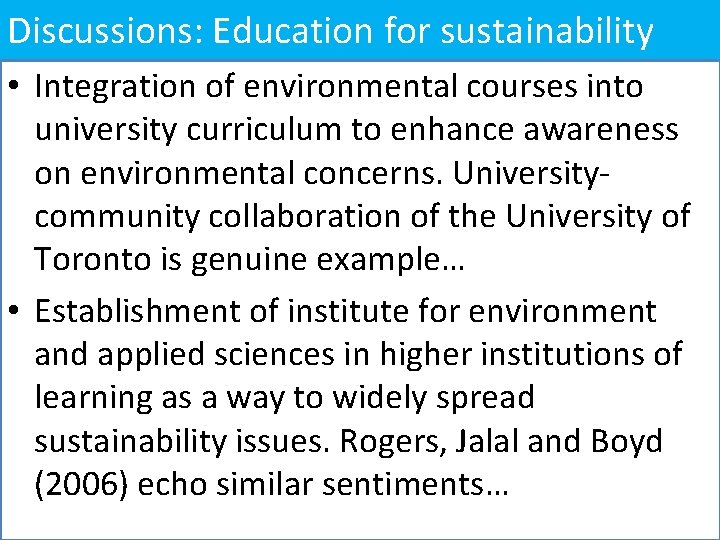 Achieving Sustainable Development through Education for Sustainability y