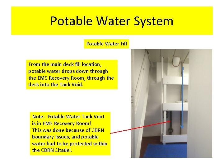 Potable Water System Potable Water Fill From the main deck fill location, potable water Potable Water System Potable Water Fill From the main deck fill location, potable water