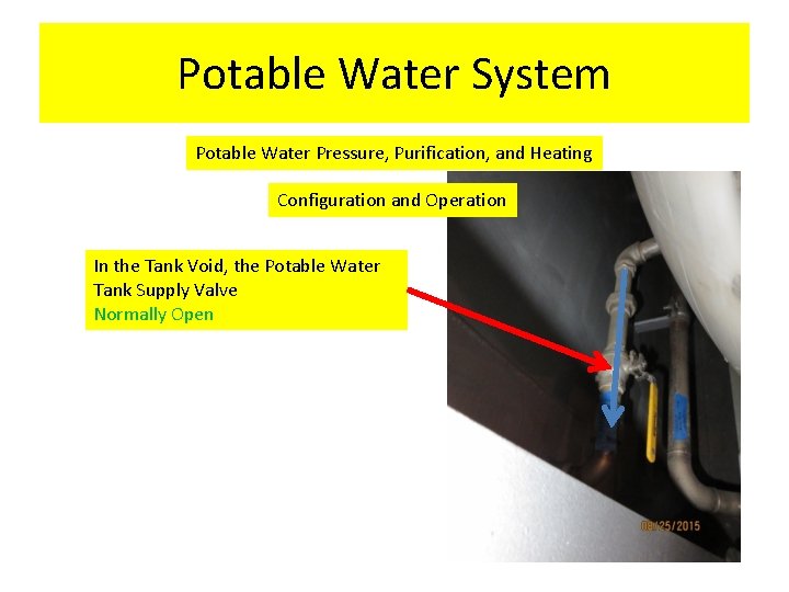 Potable Water System Potable Water Pressure, Purification, and Heating Configuration and Operation In the Potable Water System Potable Water Pressure, Purification, and Heating Configuration and Operation In the