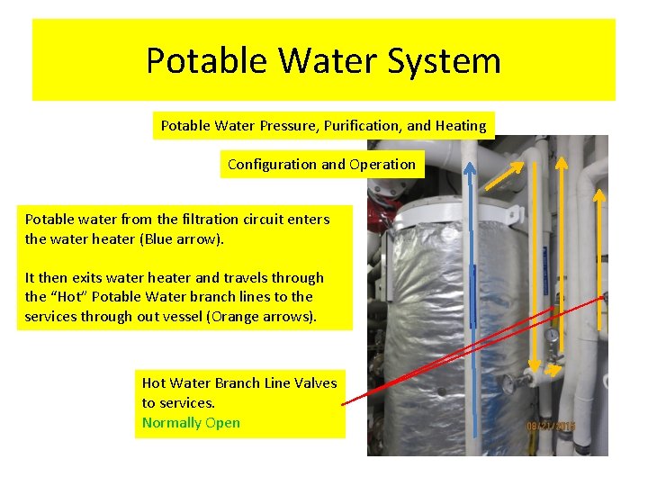 Potable Water System Potable Water Pressure, Purification, and Heating Configuration and Operation Potable water Potable Water System Potable Water Pressure, Purification, and Heating Configuration and Operation Potable water