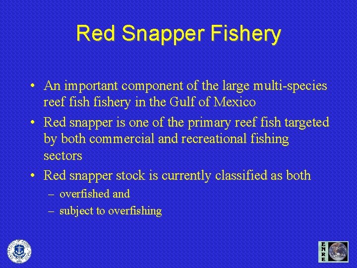 Red Snapper Fishery • An important component of the large multi-species reef fishery in