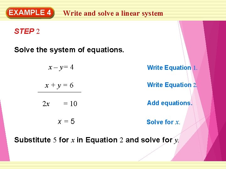EXAMPLE 4 Write and solve a linear system STEP 2 Solve the system of