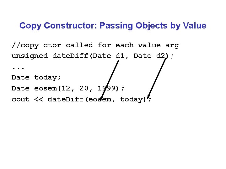 Copy Constructor: Passing Objects by Value //copy ctor called for each value arg unsigned