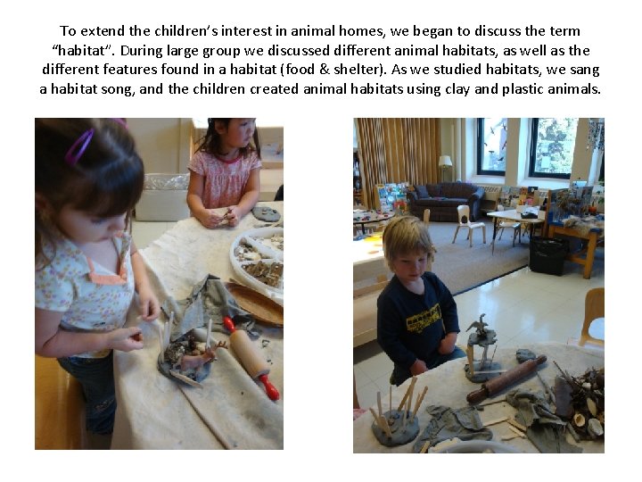 To extend the children’s interest in animal homes, we began to discuss the term