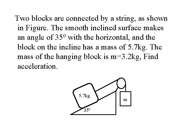 Two blocks are connected by a string, as shown in Figure. The smooth inclined