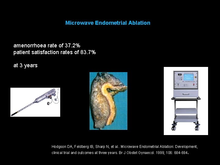 Microwave Endometrial Ablation amenorrhoea rate of 37. 2% patient satisfaction rates of 83. 7%