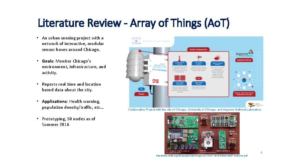 Literature Review - Array of Things (Ao. T) • An urban sensing project with