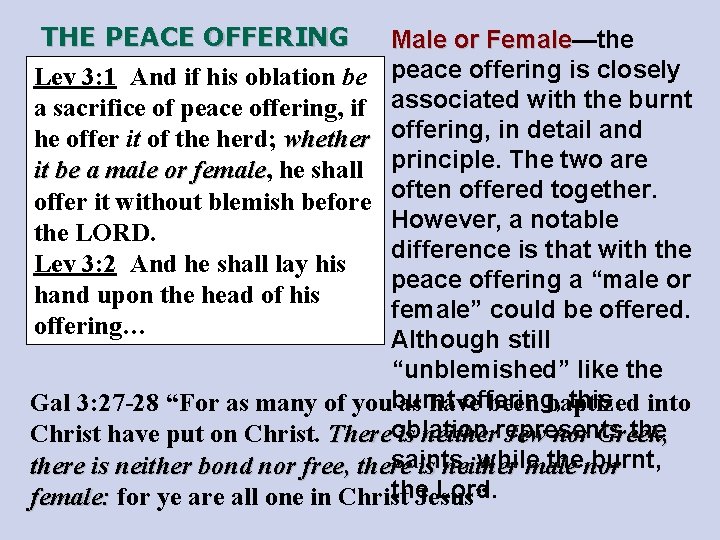 THE PEACE OFFERING Lev 3: 1 And if his oblation be a sacrifice of