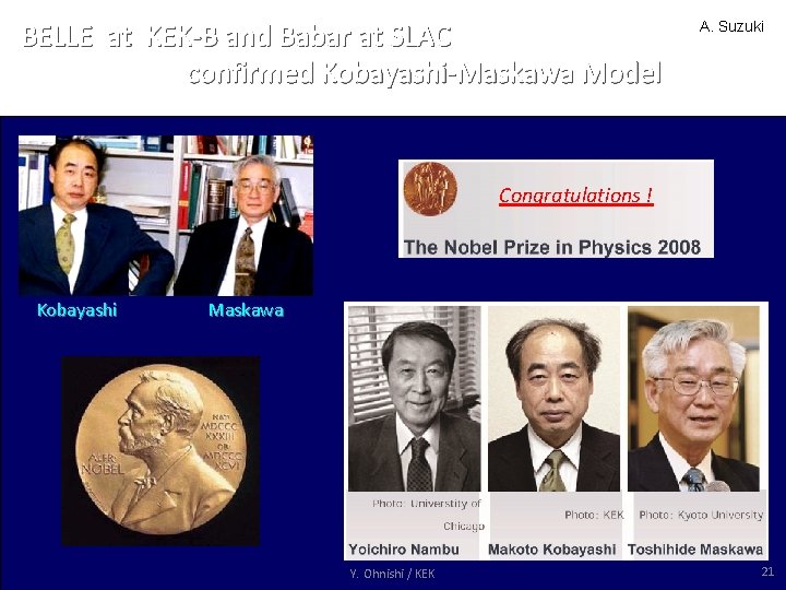BELLE at KEK-B and Babar at SLAC confirmed Kobayashi-Maskawa Model A. Suzuki Congratulations !
