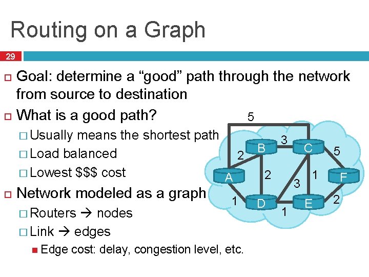 Routing on a Graph 29 Goal: determine a “good” path through the network from Routing on a Graph 29 Goal: determine a “good” path through the network from