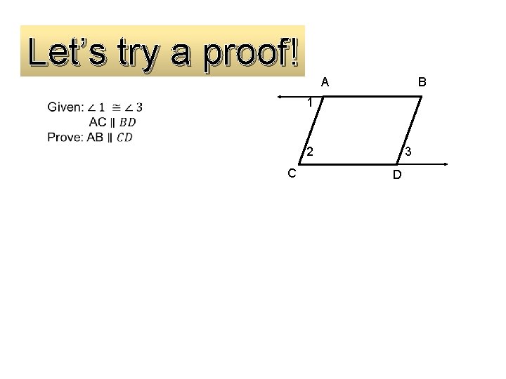 Let’s try a proof! A B 1 2 C 3 D 