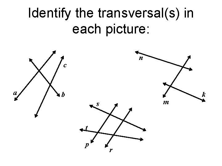 Identify the transversal(s) in each picture: n c a b m s t p