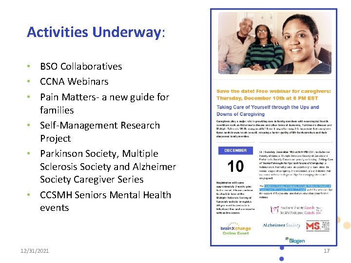 Activities Underway: • BSO Collaboratives • CCNA Webinars • Pain Matters- a new guide