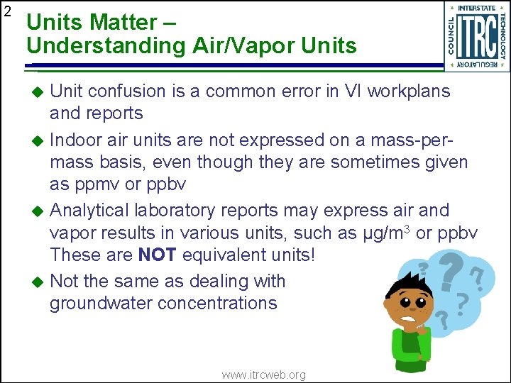 2 Units Matter – Understanding Air/Vapor Units Unit confusion is a common error in