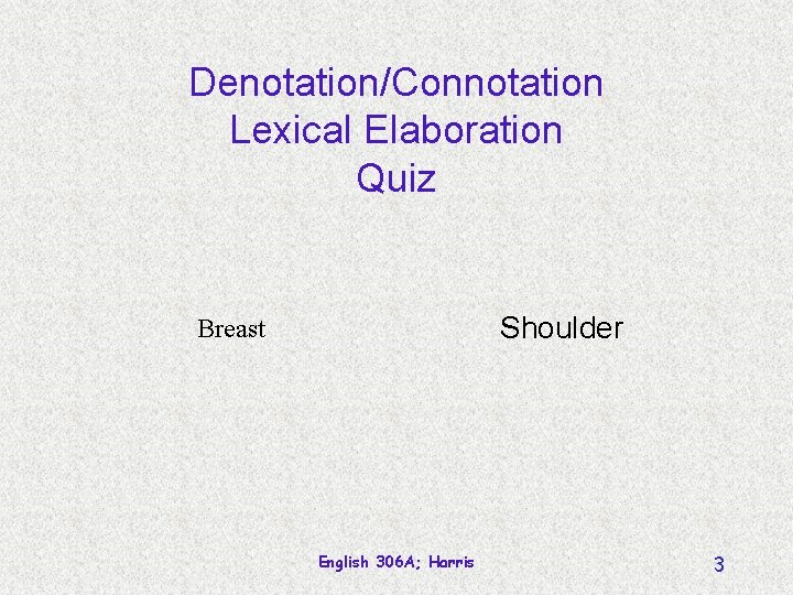 Denotation/Connotation Lexical Elaboration Quiz Shoulder Breast English 306 A; Harris 3 