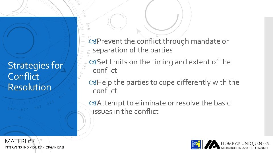 Strategies for Conflict Resolution MATERI #7 INTERVENSI INDIVIDU DAN ORGANISASI Prevent the conflict through