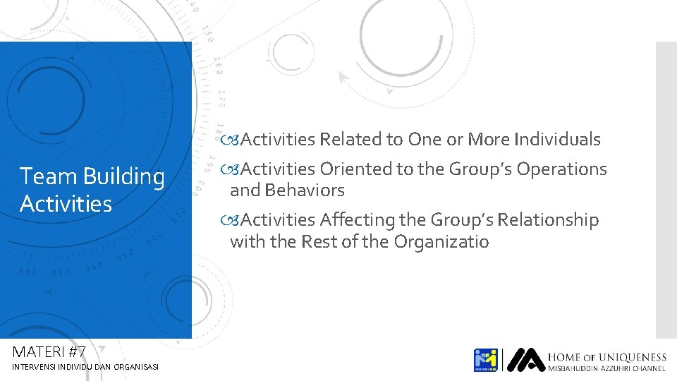 Team Building Activities MATERI #7 INTERVENSI INDIVIDU DAN ORGANISASI Activities Related to One or
