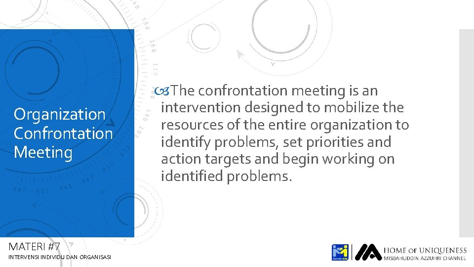 Organization Confrontation Meeting MATERI #7 INTERVENSI INDIVIDU DAN ORGANISASI The confrontation meeting is an