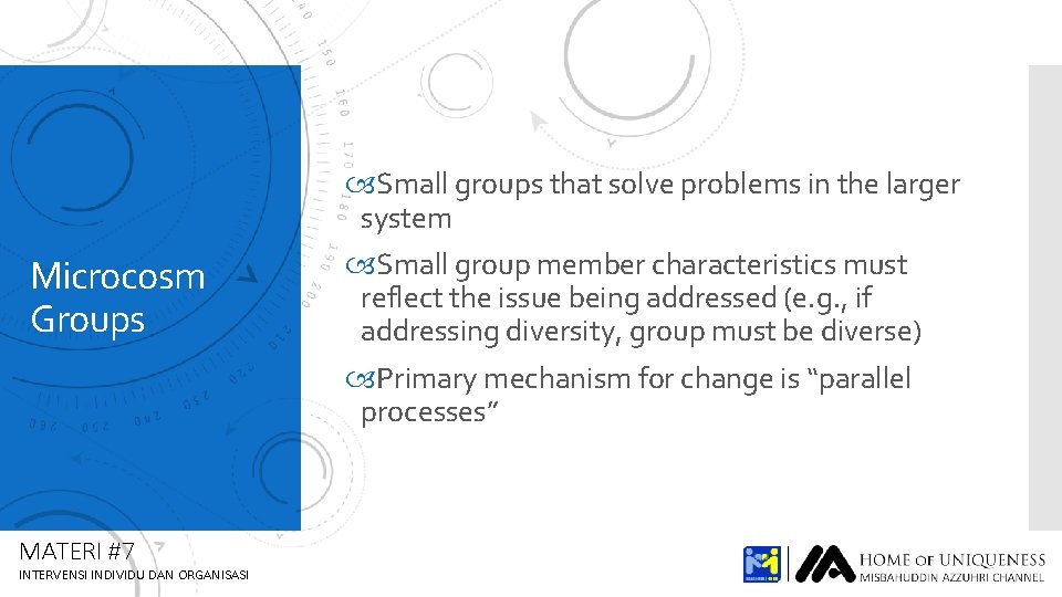 Microcosm Groups MATERI #7 INTERVENSI INDIVIDU DAN ORGANISASI Small groups that solve problems in