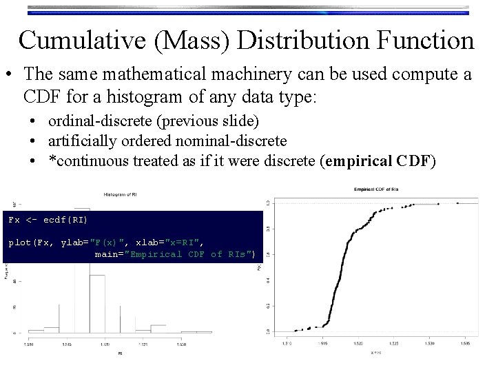 Cumulative (Mass) Distribution Function • The same mathematical machinery can be used compute a