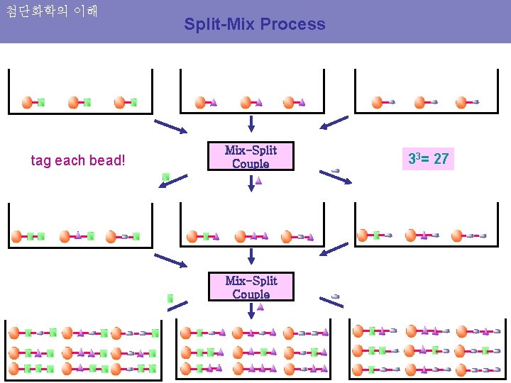 첨단화학의 이해 tag each bead! Split-Mix Process Mix-Split Couple 33= 27 