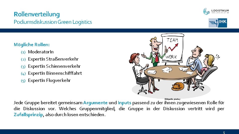 Rollenverteilung Podiumsdiskussion Green Logistics Mögliche Rollen: (1) Moderator. In (2) Expert. In Straßenverkehr (3)