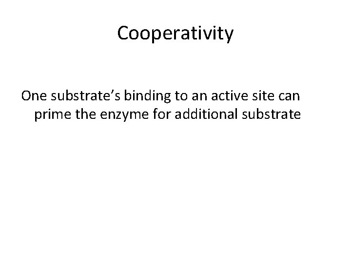 Cooperativity One substrate’s binding to an active site can prime the enzyme for additional