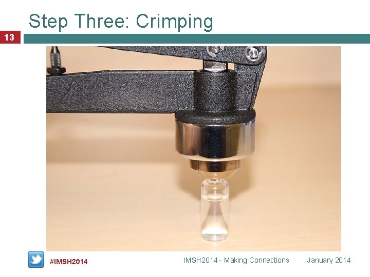 Step Three: Crimping 13 #IMSH 2014 - Making Connections January 2014 