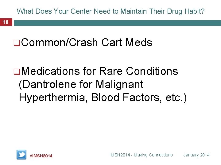 What Does Your Center Need to Maintain Their Drug Habit? 18 q. Common/Crash Cart