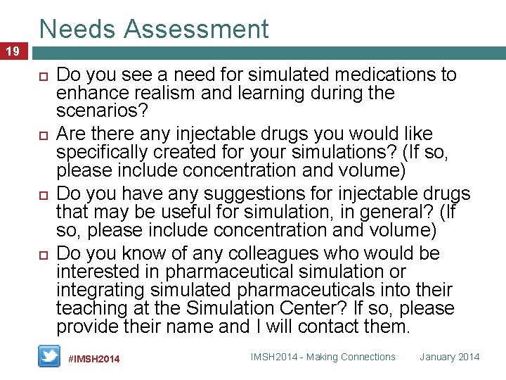 Needs Assessment 19 Do you see a need for simulated medications to enhance realism
