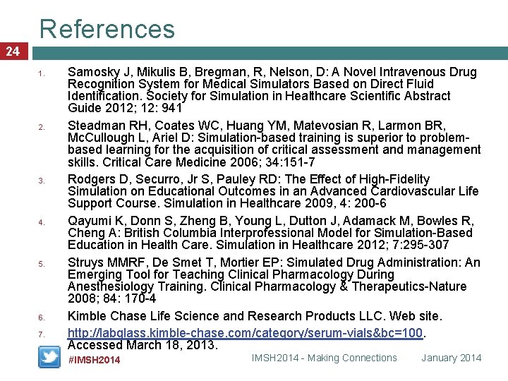 References 24 1. 2. 3. 4. 5. 6. 7. Samosky J, Mikulis B, Bregman,