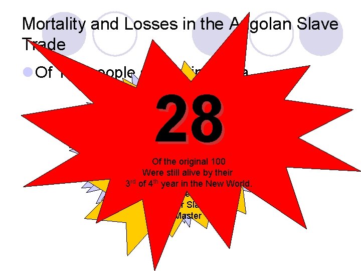 Mortality and Losses in the Angolan Slave Trade l Of 100 people seized in