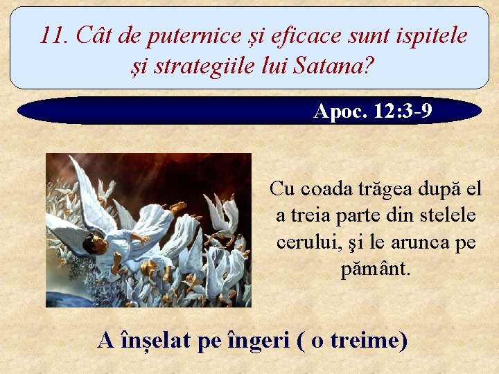 11. Cât de puternice și eficace sunt ispitele și strategiile lui Satana? Apoc. 12: